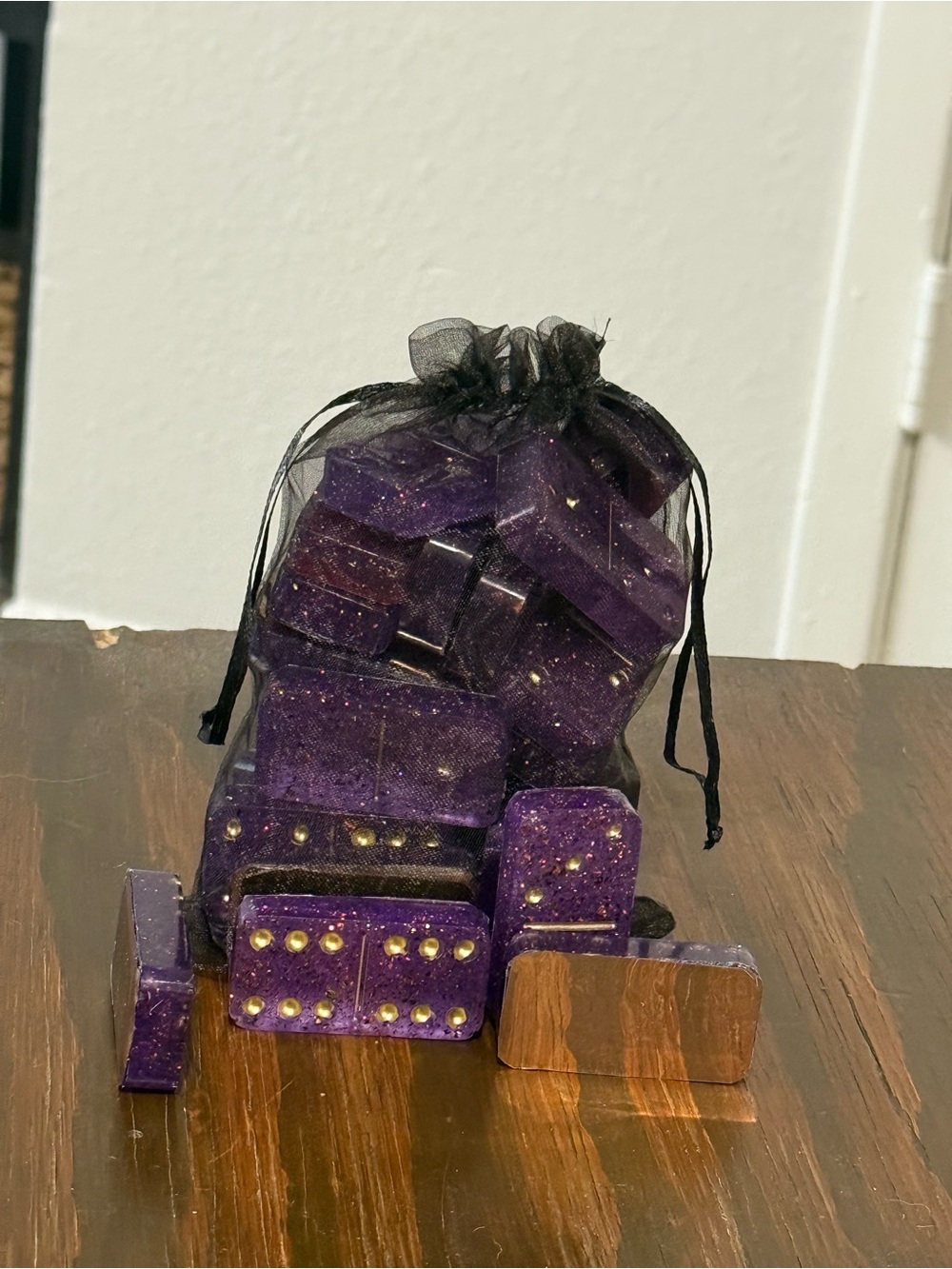 Purple Glitter Domino Set with Carrying Pouch - Picture 2 of 3